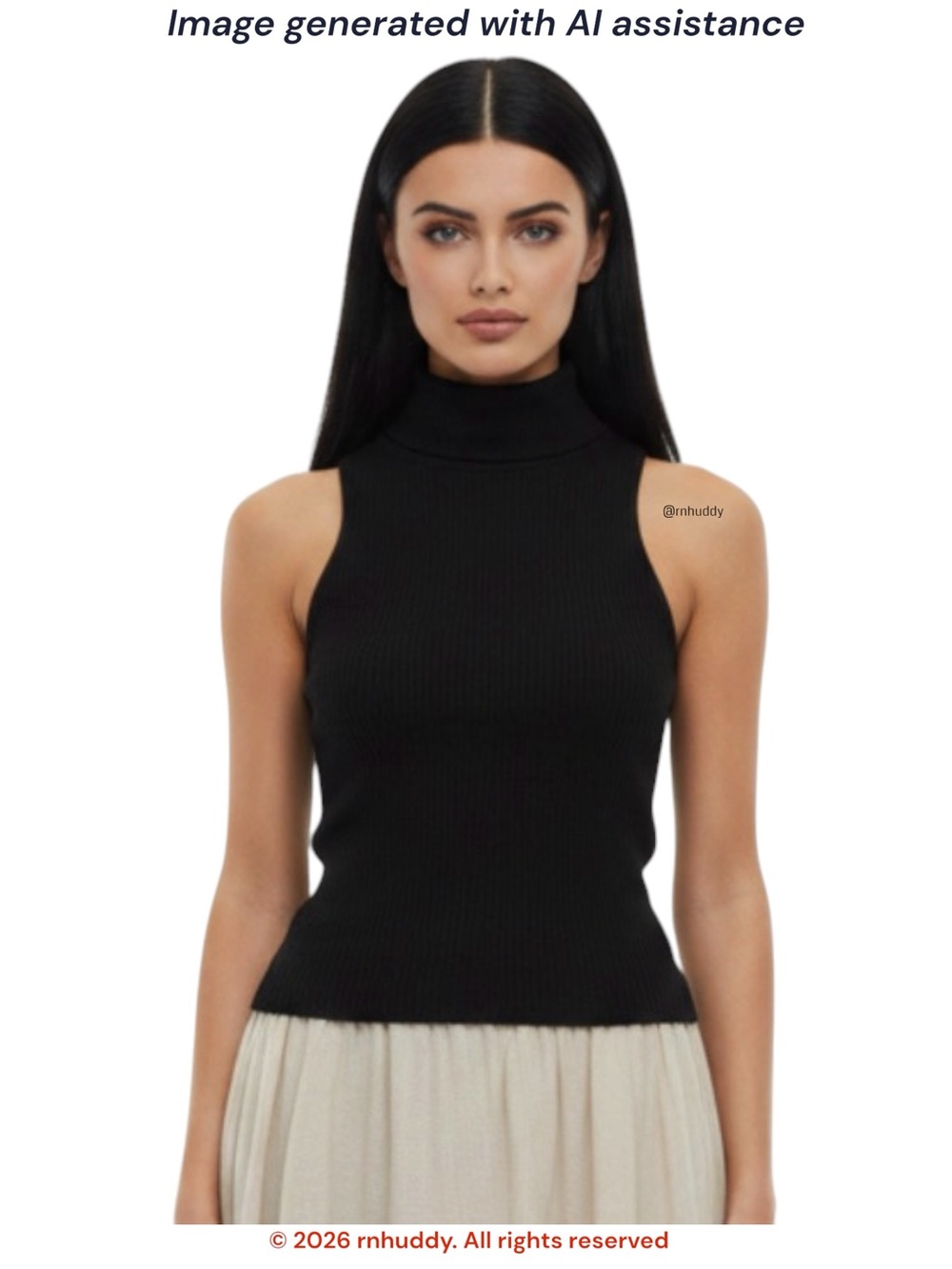 Sozy L black ribbed sleeveless turtleneck tank